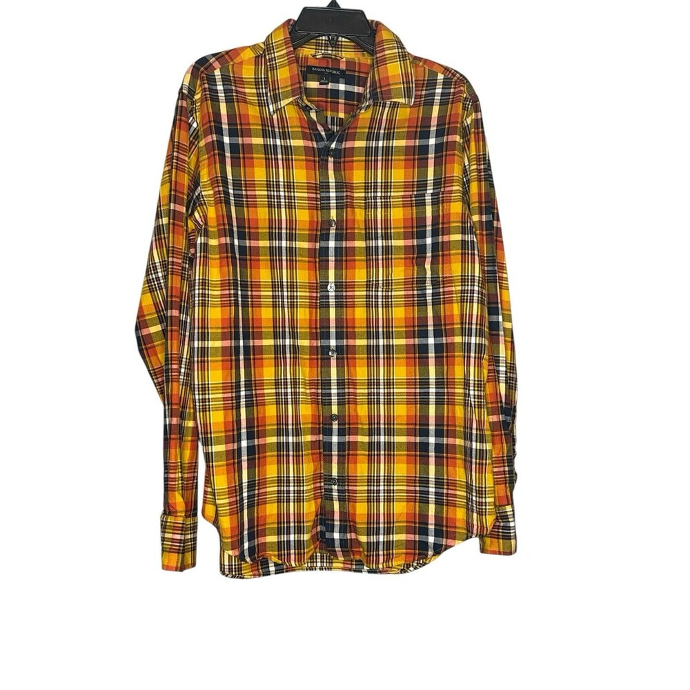 Banana Republic Men’s Orange Plaid Button Down Shirt Long Sleeve Large